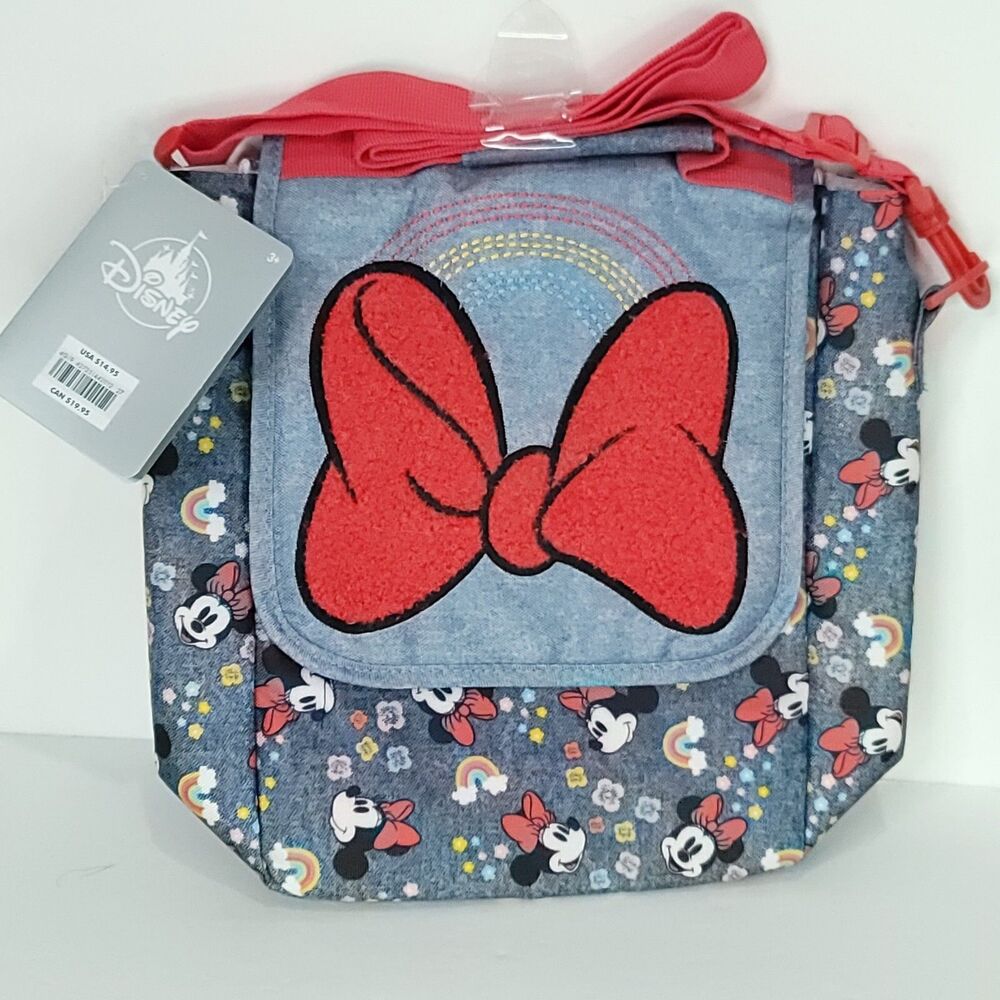 Disney Store Minnie Mouse Insulated Lunch Bag Cooler Blue Jeans Red Bow NEW Tags